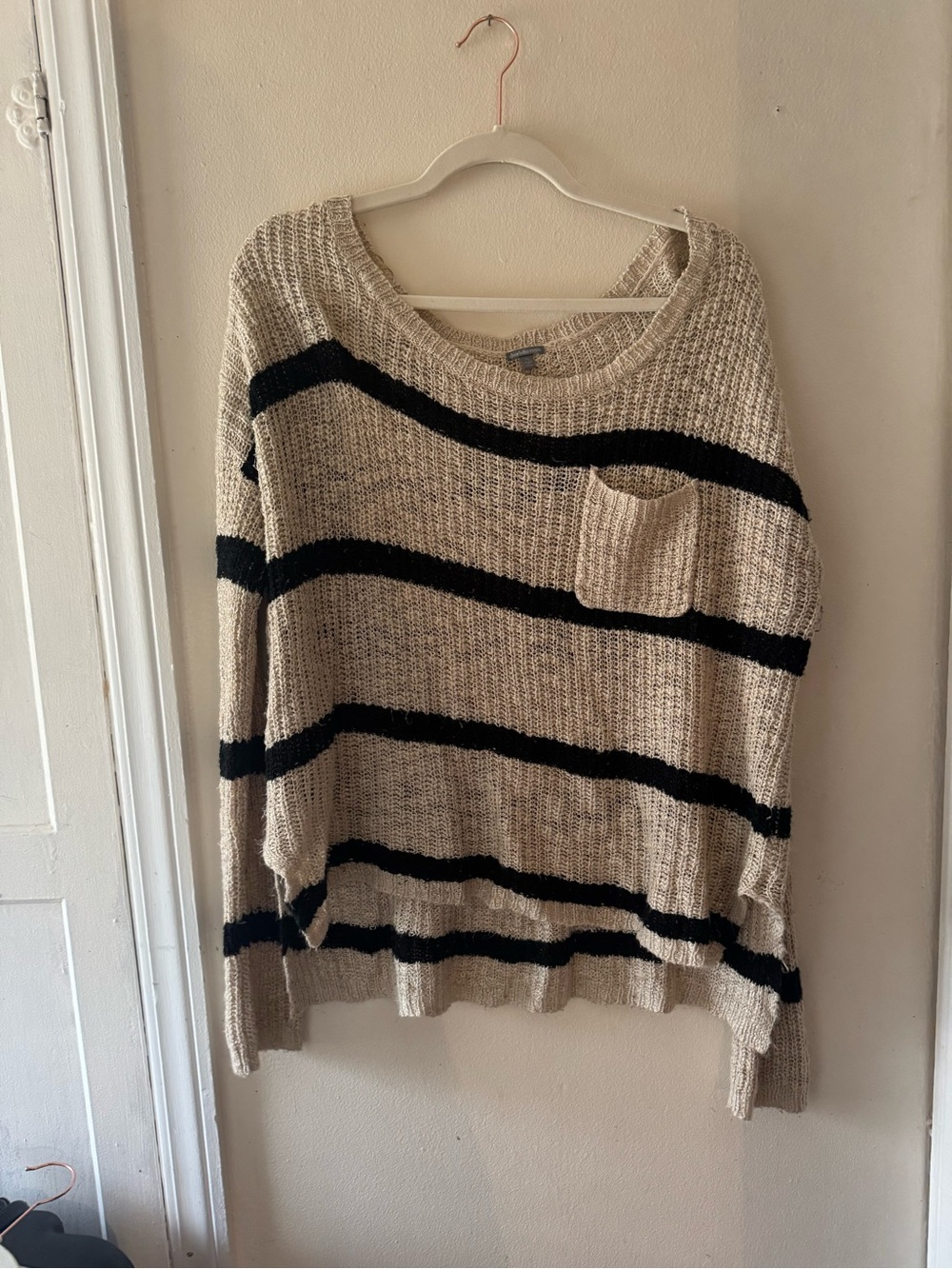 Charlotte Russe Beige and Black Striped Crewneck Sweater